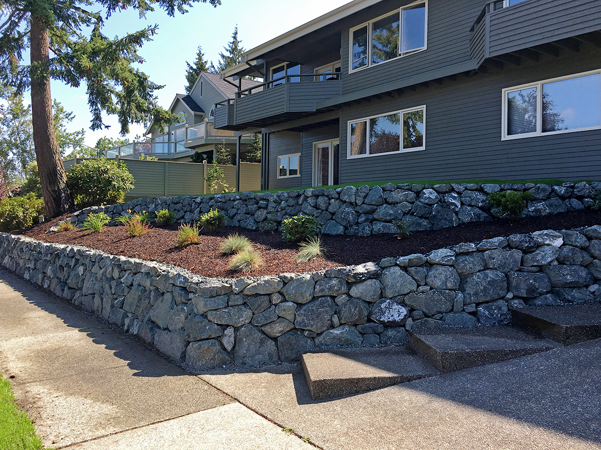 Whatcom Landscapes Natural Quarry Rock Wall and Plant Bed